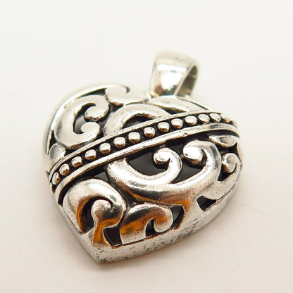 925 Sterling Silver Vintage Hollow Swirl & Dotted Heart Design Pendant