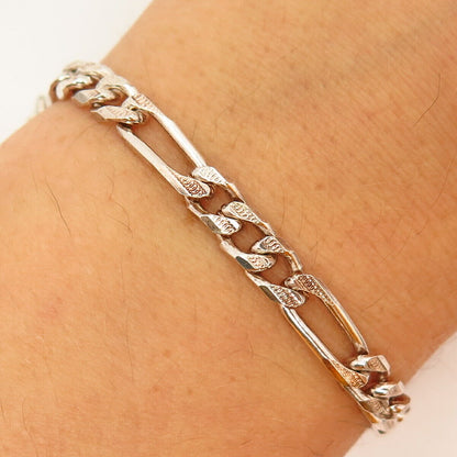 925 Sterling Silver Italy Figaro Link Bracelet 7.5"