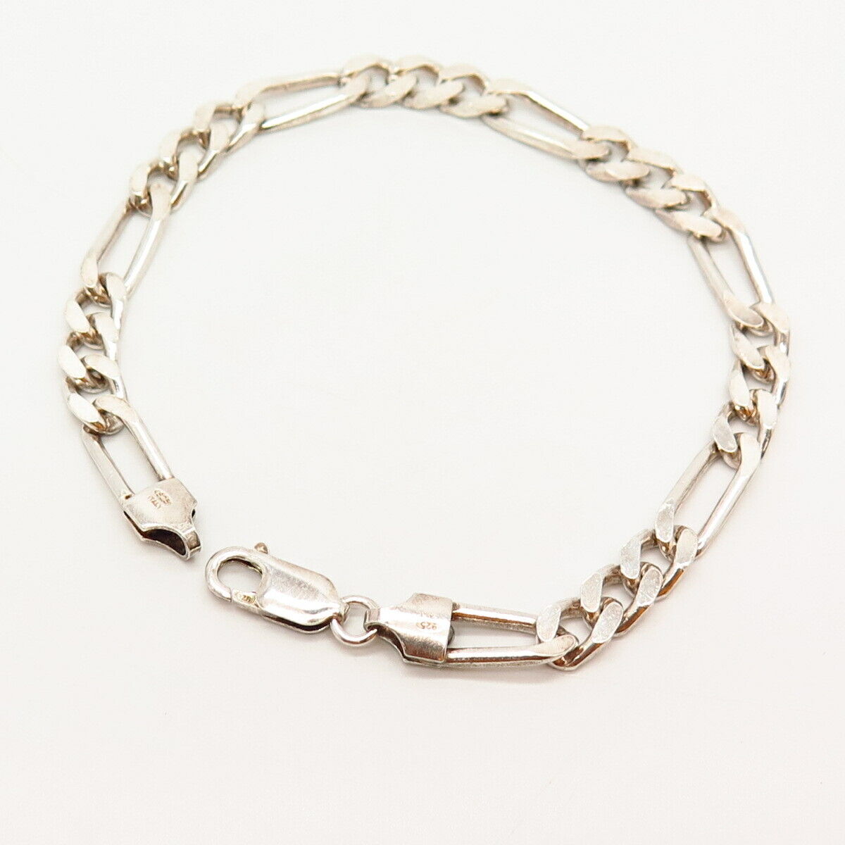 925 Sterling Silver Italy Figaro Link Bracelet 7.5"