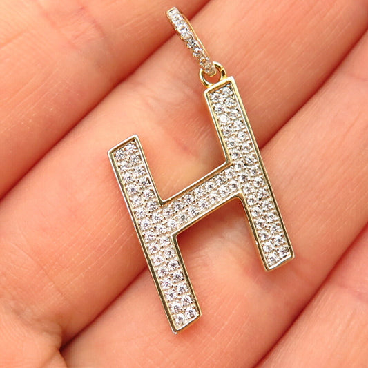 925 Sterling Silver Gold Plated C Z Letter "H" Initial Design Pendant