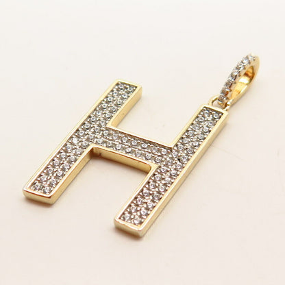 925 Sterling Silver Gold Plated C Z Letter "H" Initial Design Pendant