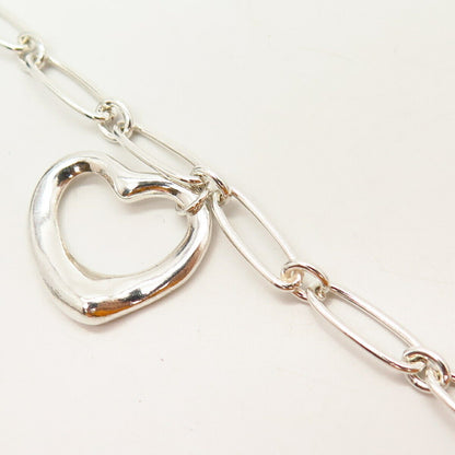 925 Sterling Silver Open Heart Oval Link Bracelet 6 3/4"