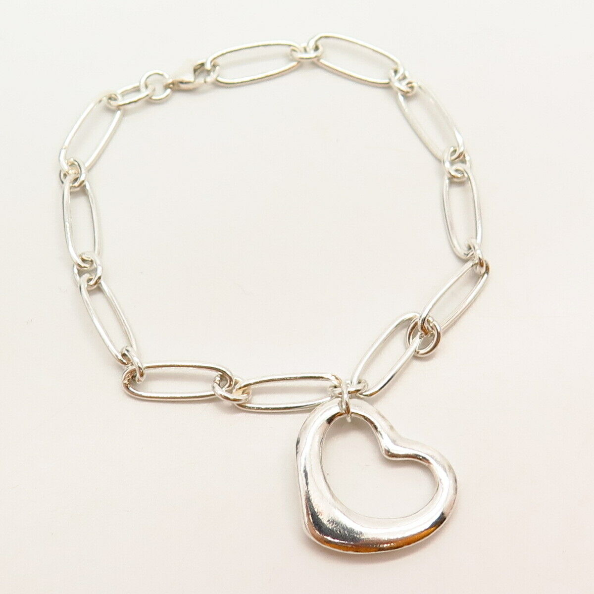 925 Sterling Silver Open Heart Oval Link Bracelet 6 3/4"