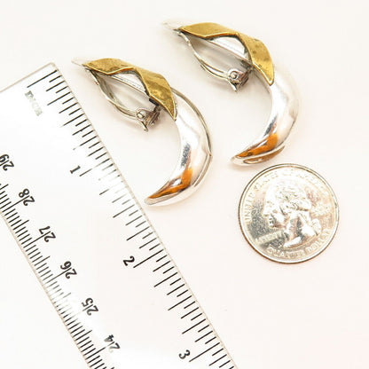 925 Sterling Silver 2-Tone Vintage Mexico Modernist Clip On Earrings