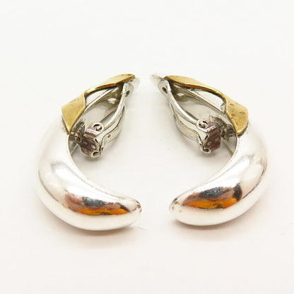 925 Sterling Silver 2-Tone Vintage Mexico Modernist Clip On Earrings