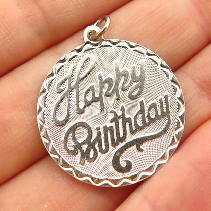 925 Sterling Silver Vintage "Happy Birthday" Round Pendant