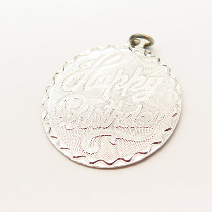 925 Sterling Silver Vintage "Happy Birthday" Round Pendant