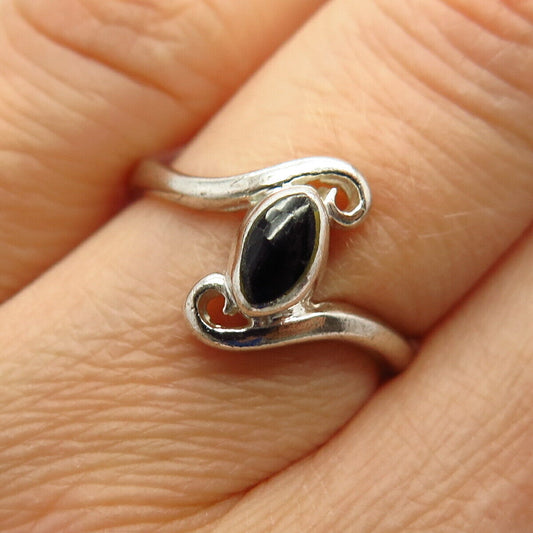 925 Sterling Silver Real Black Onyx Gemstone Ring Size 6 3/4