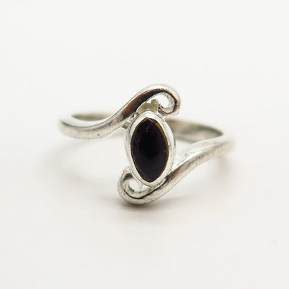 925 Sterling Silver Real Black Onyx Gemstone Ring Size 6 3/4