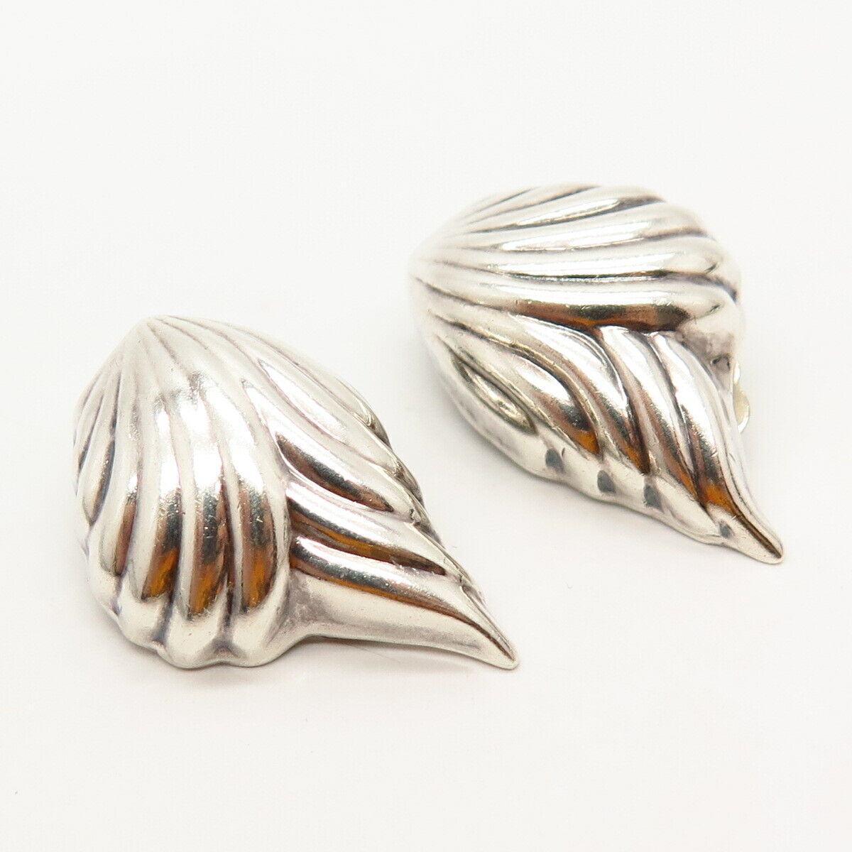 925 Sterling Silver Vintage Shell Design Clip On Earrings