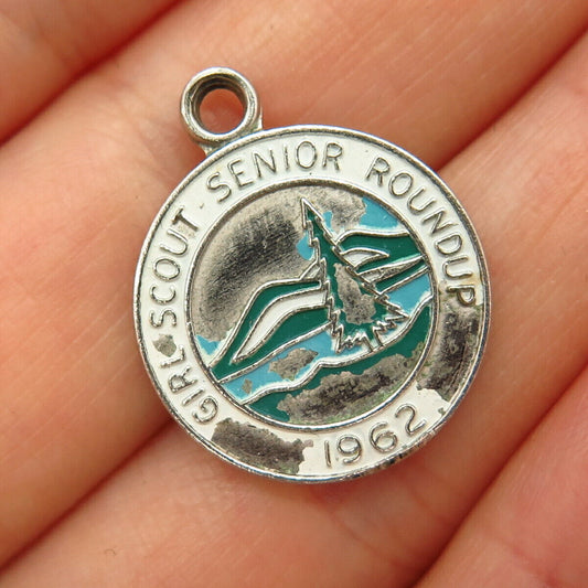 925 Sterling Vintage 1962 Enamel "Girl Scout Senior Roundup" Charm Pendant