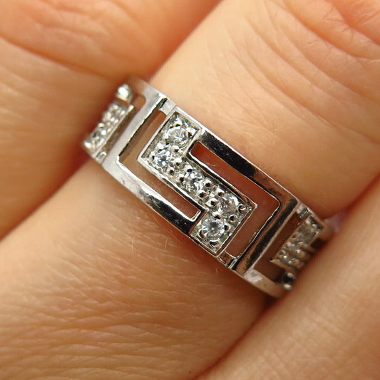 925 Sterling Silver C Z Maze Design Band Ring Size 6 3/4