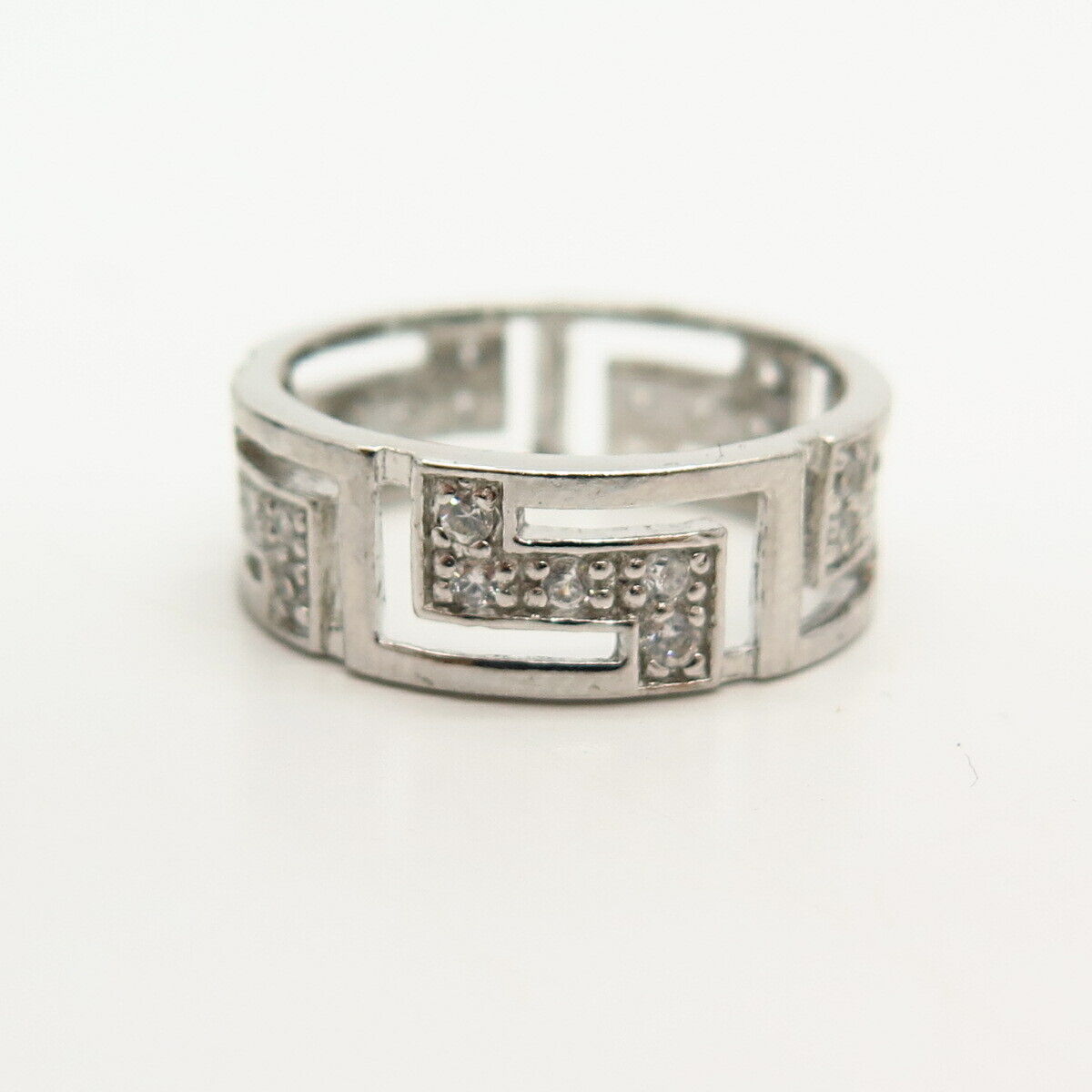 925 Sterling Silver C Z Maze Design Band Ring Size 6 3/4