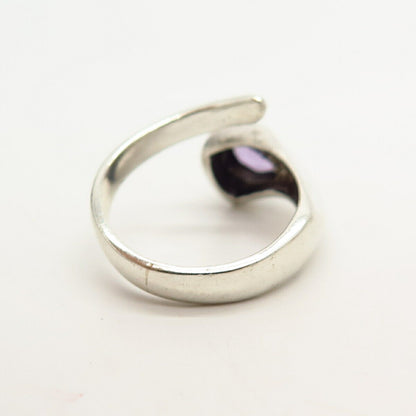 925 Sterling Silver Vintage Real Amethyst Gemstone Bypass Ring 7 1/4