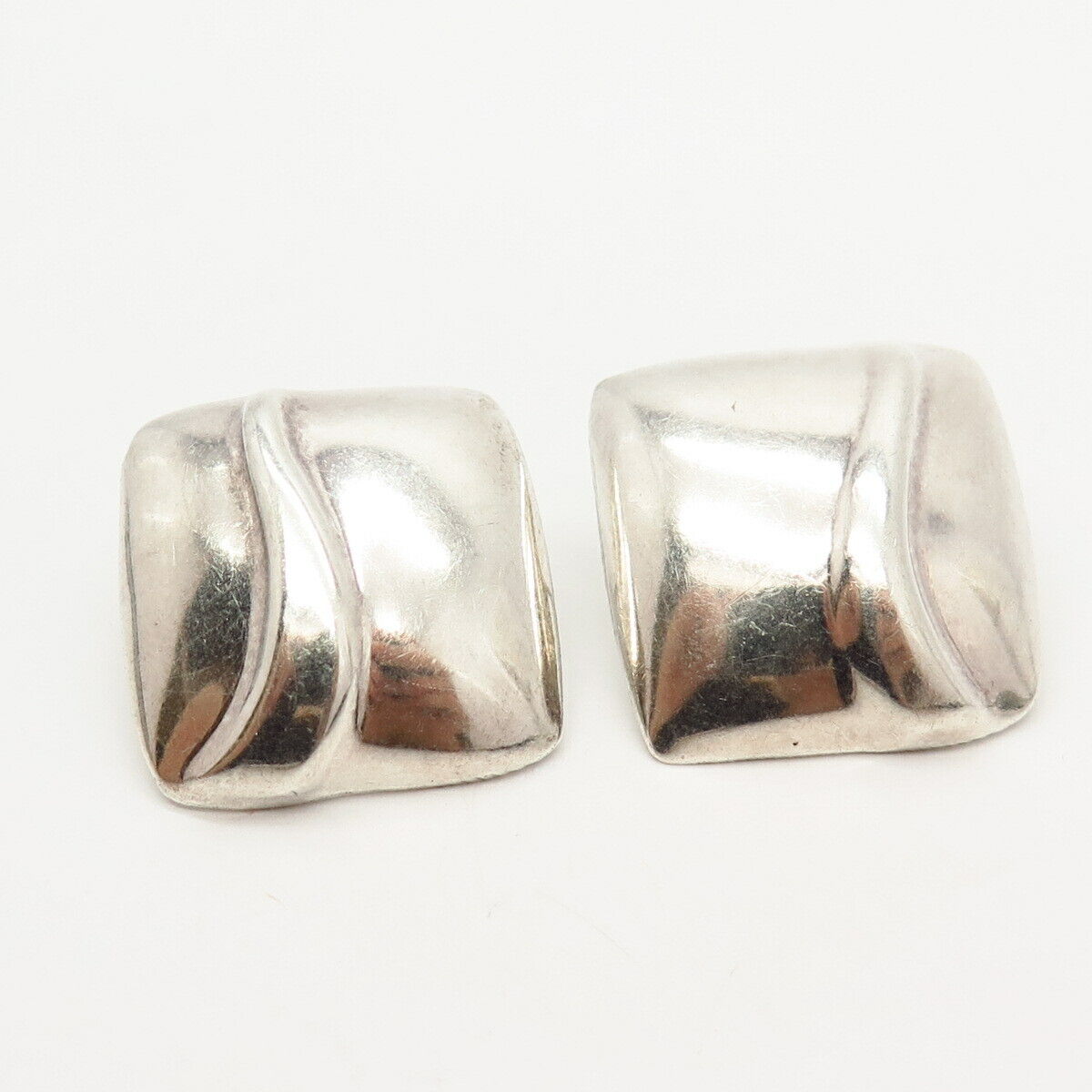 925 Sterling Silver Vintage Mexico Square Shape Earrings