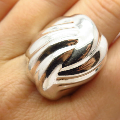 925 Sterling Silver Vintage Mexico Large Shell Design Ring Size 10