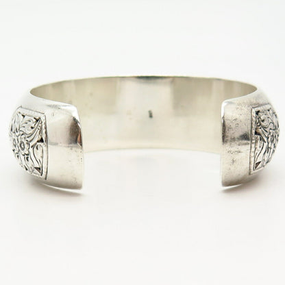 925 Sterling Silver Vintage Floral Design Cuff Bracelet 6 3/4"