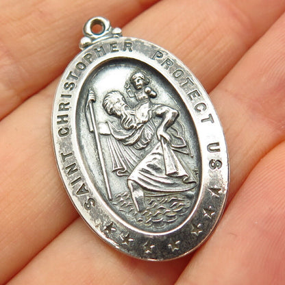 925 Sterling Silver Vintage St. Christopher Religious Pendant