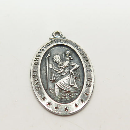 925 Sterling Silver Vintage St. Christopher Religious Pendant