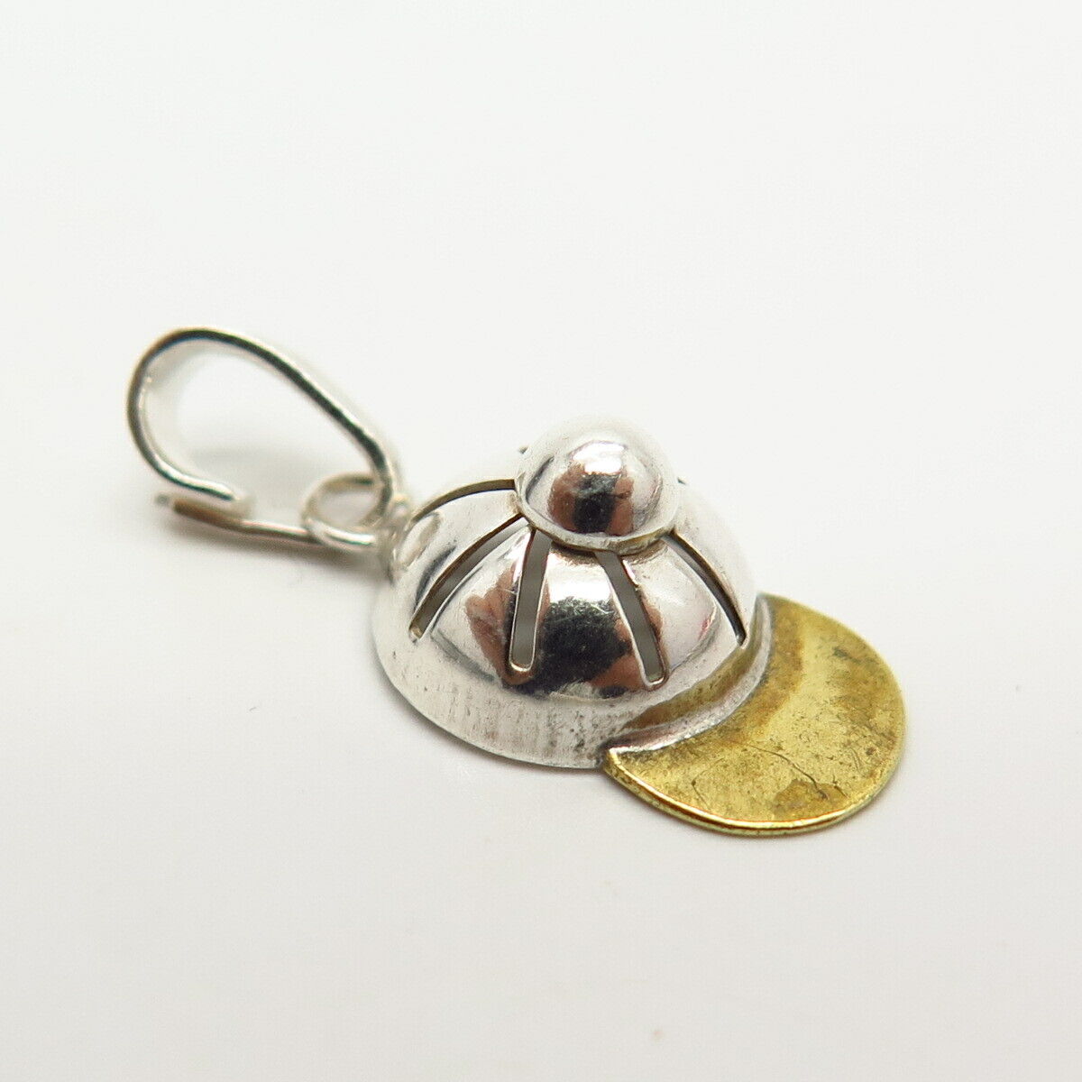 925 Sterling Silver 2-Tone Vintage Baseball Cap Small Pendant