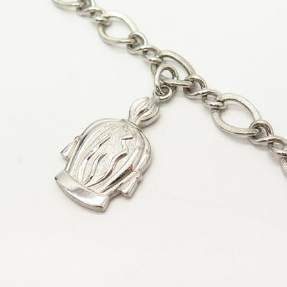 925 Sterling Silver Vintage Toy Design Charm Infinity Link Bracelet 7"