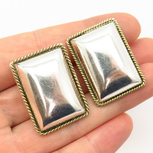 925 Sterling Silver 2-Tone Vintage Mexico Geometric Clip On Earrings