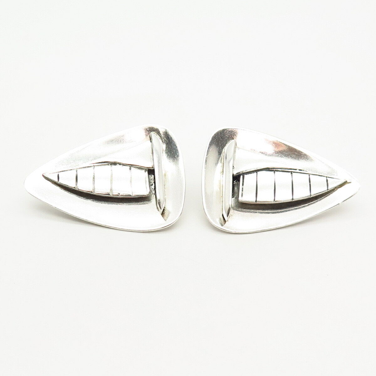 925 Sterling Silver Vintage Sailboat Design Clip On Earrings