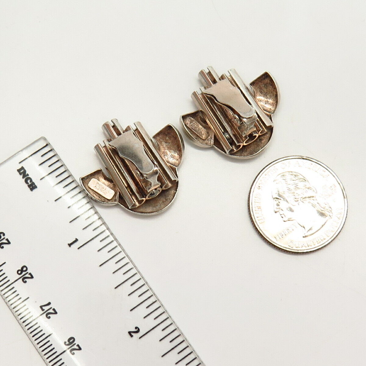 925 Sterling Silver Vintage Monet Modernist Design Clip On Earrings