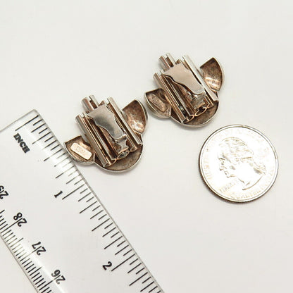 925 Sterling Silver Vintage Monet Modernist Design Clip On Earrings