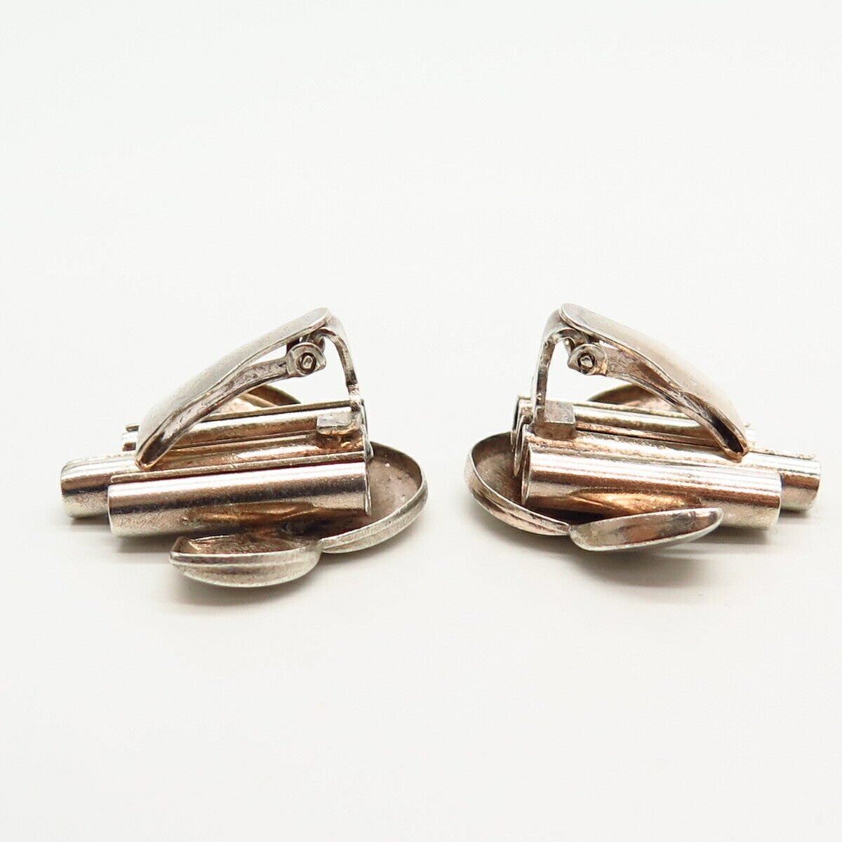 925 Sterling Silver Vintage Monet Modernist Design Clip On Earrings