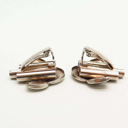 925 Sterling Silver Vintage Monet Modernist Design Clip On Earrings