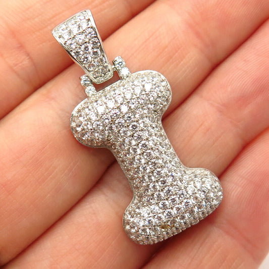 925 Sterling Silver Pave C Z Puffy Letter "I" Initial Design Pendant