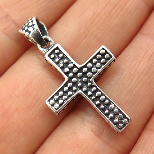 925 Sterling Silver Granulated Design Cross Pendant