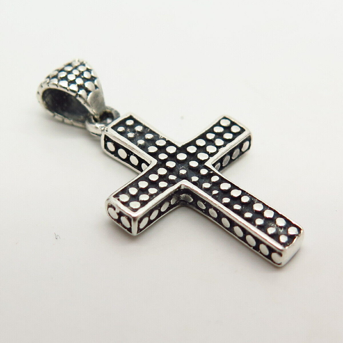 925 Sterling Silver Granulated Design Cross Pendant