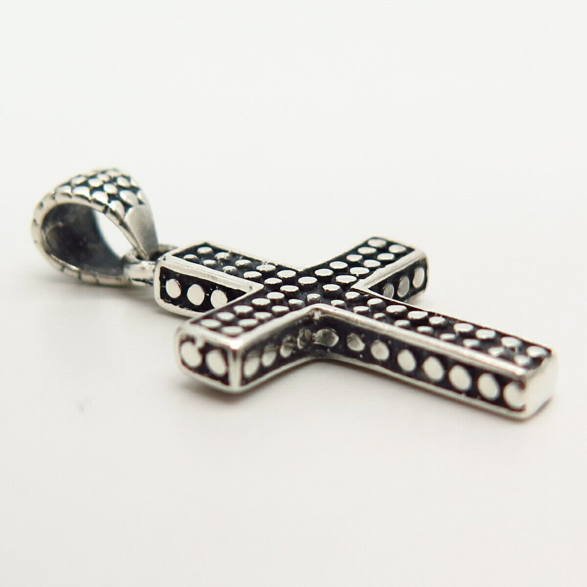 925 Sterling Silver Granulated Design Cross Pendant