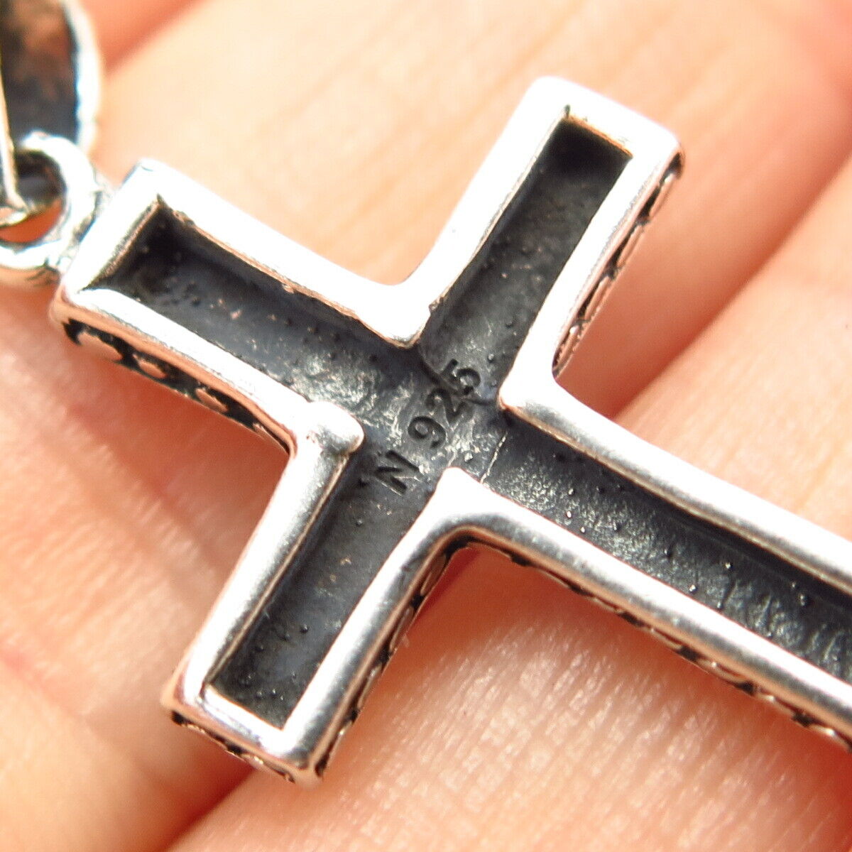 925 Sterling Silver Granulated Design Cross Pendant