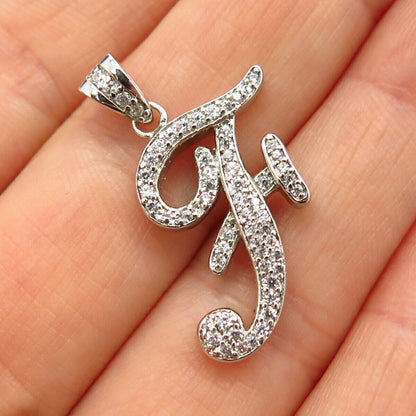 925 Sterling Silver Pave C Z Letter "F" Initial Design Pendant