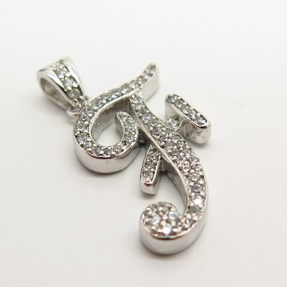 925 Sterling Silver Pave C Z Letter "F" Initial Design Pendant