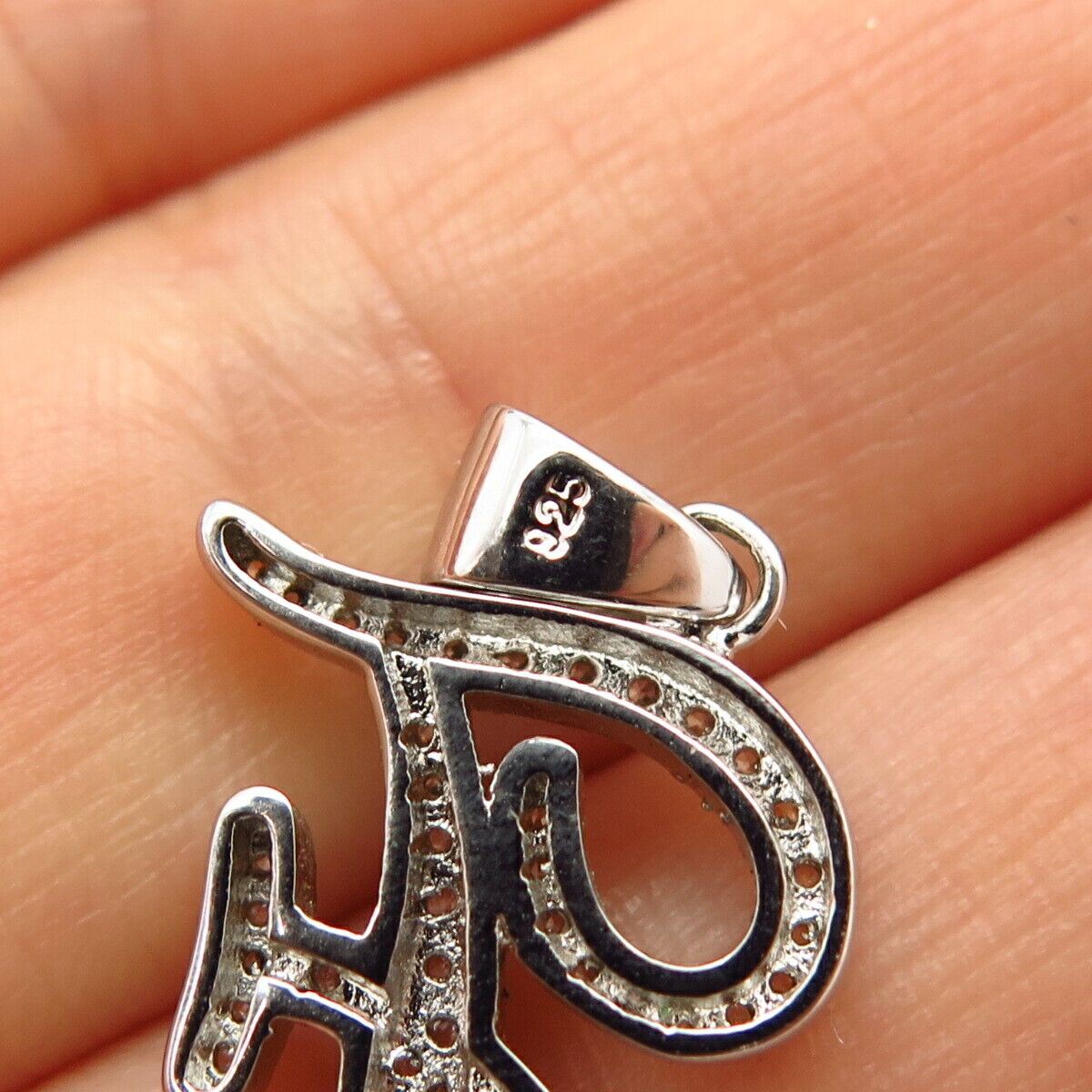 925 Sterling Silver Pave C Z Letter "F" Initial Design Pendant