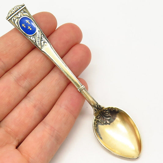 800 Silver Gold Washed Antique Blue Enamel "Wiesbaden" Spoon