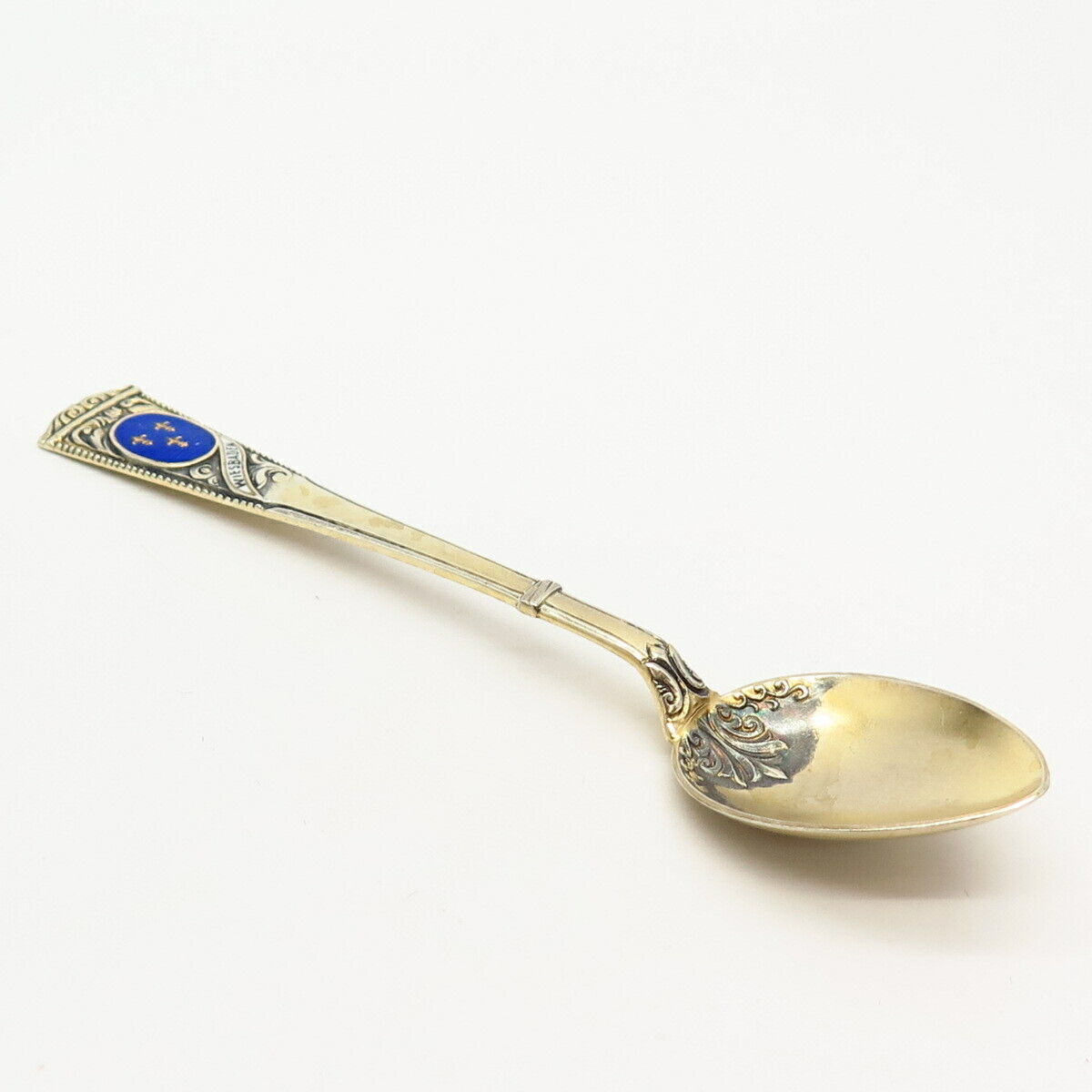 800 Silver Gold Washed Antique Blue Enamel "Wiesbaden" Spoon