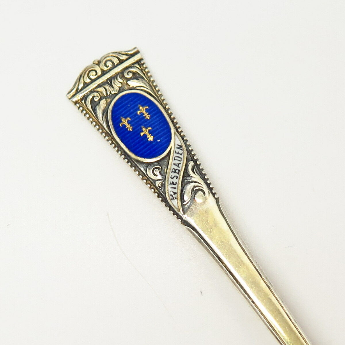 800 Silver Gold Washed Antique Blue Enamel "Wiesbaden" Spoon