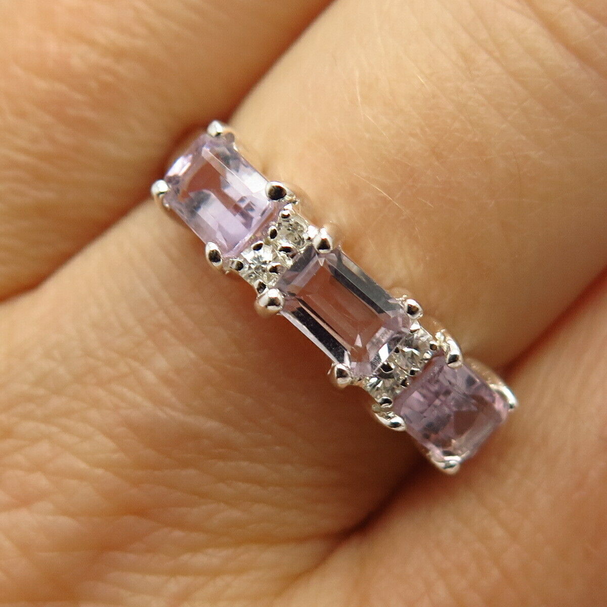 925 Sterling Silver White & Light Amethyst-Tone C Z Ring