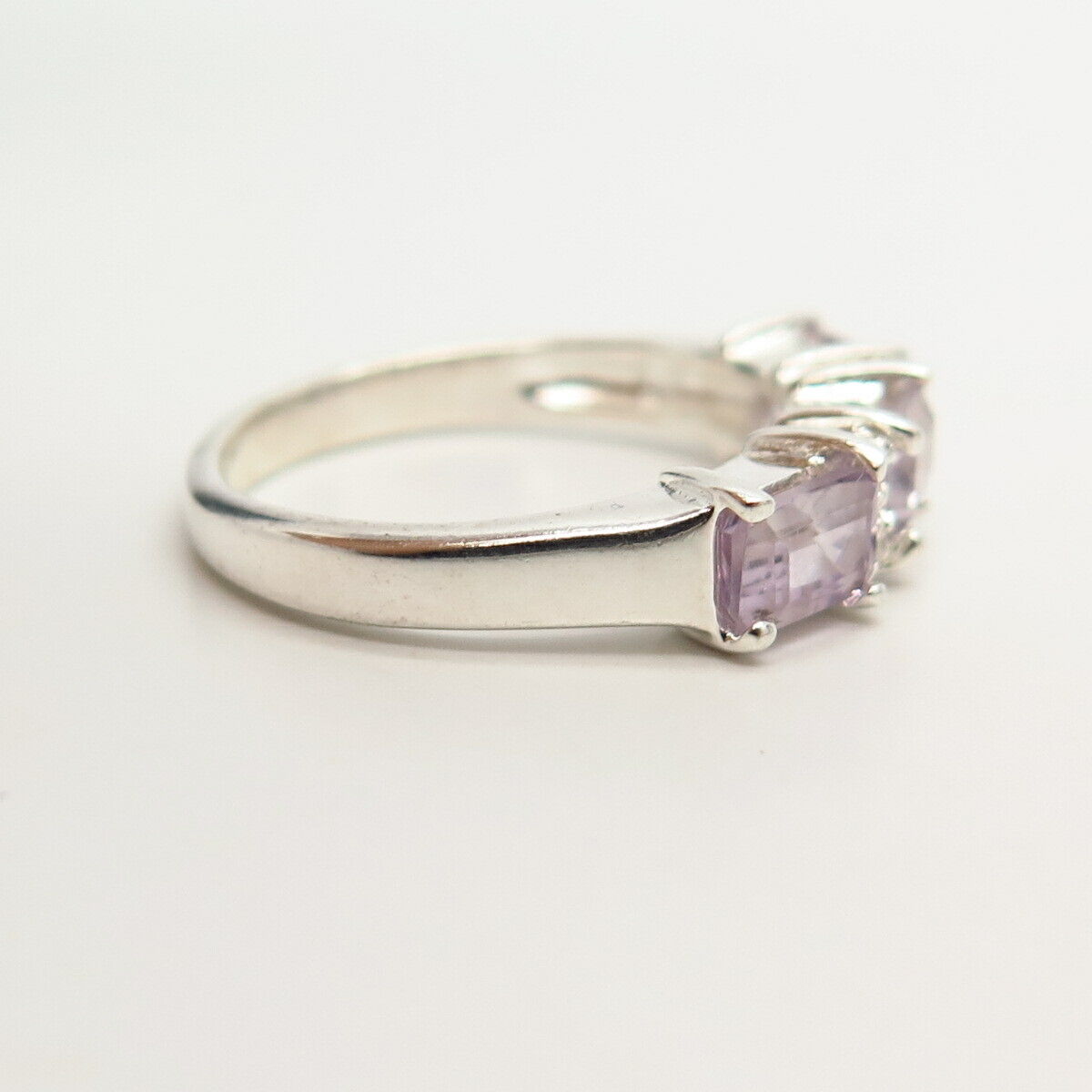 925 Sterling Silver White & Light Amethyst-Tone C Z Ring