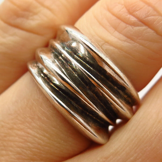 925 Sterling Silver Vintage Ribbed Design Ring Size 6.5