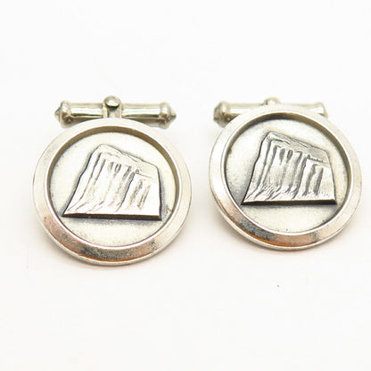 925 Sterling Silver Vintage USA Carved Design Round Cufflinks