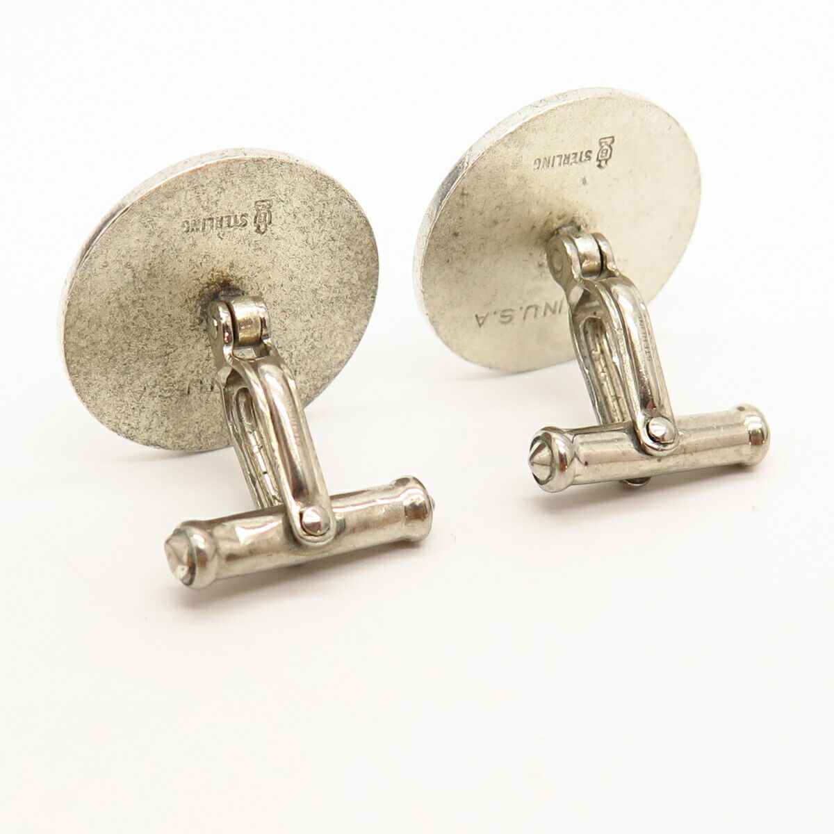 925 Sterling Silver Vintage USA Carved Design Round Cufflinks