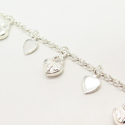 925 Sterling Silver Dangling Heart Charms Link Bracelet