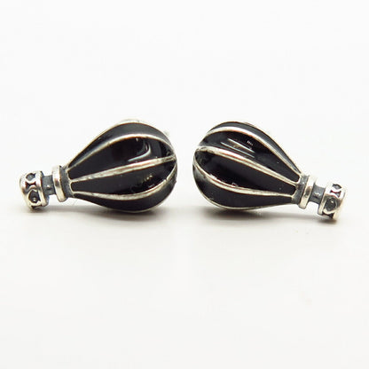 925 Sterling Silver Black Enamel Air Balloons Design Small Stud Earrings