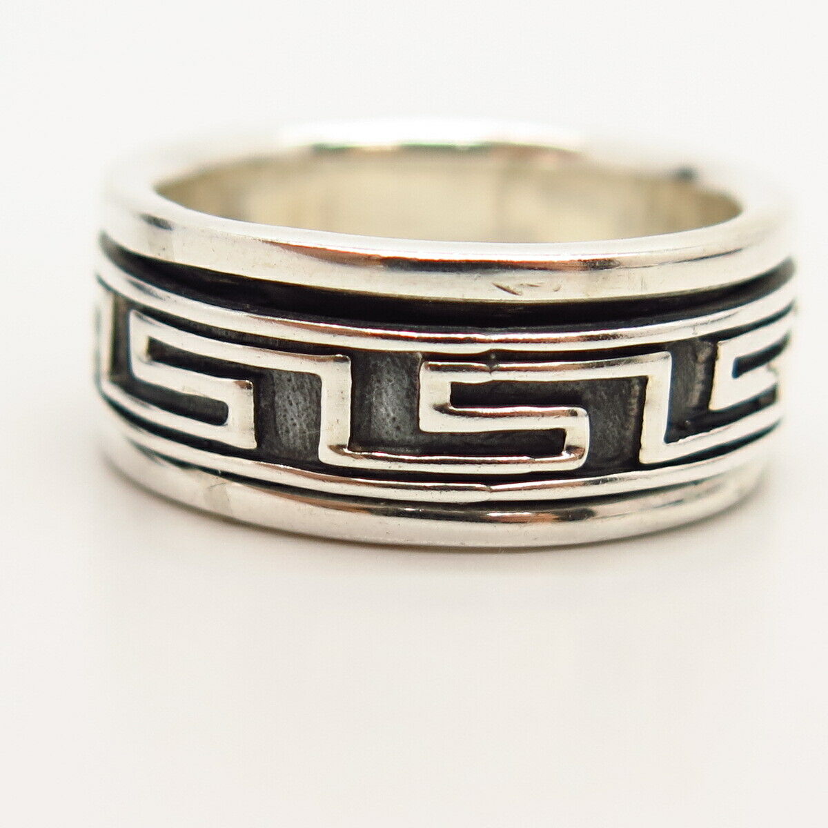 925 Sterling Silver Greek Maze Design Rotating Band Ring